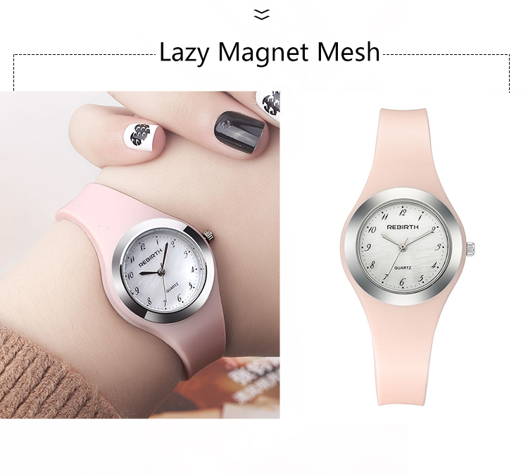 REBIRTH RE091 Women Fashion Silicone Strap Bracelet Watches Casual Quartz Sports Thin Dial Ladies Wristwatch