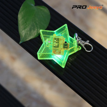 Reflecterende Fluo gele stervorm LED acryl sleutelhanger