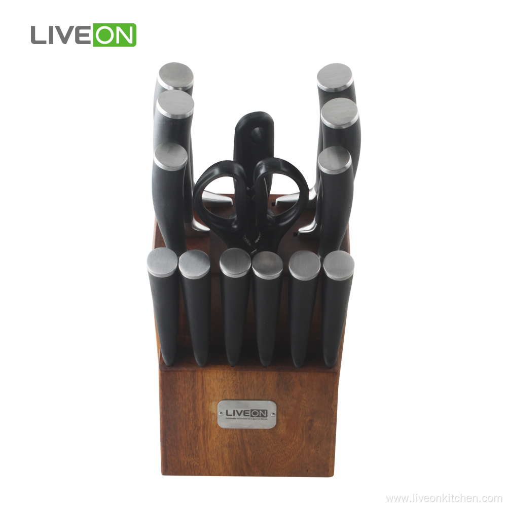 Stainless Steel Kitchen Knife Set Wooden Block