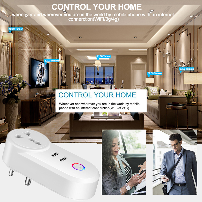 OEM Design Echo Timer Power Travel Mini Electric Outlet Wireless Adapter Socket Alexa India 2 USB Smart Plug