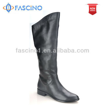 Flat heel long boots leather womans
