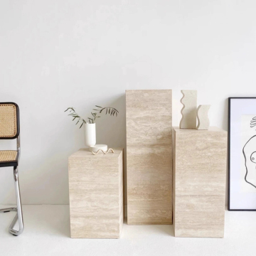 Custom Size Natural Stone Display Stand Beige Marble Travertine Plinth