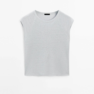 Women's simple and versatile basic style lightweight linen ribbed short-sleeved T-shirt