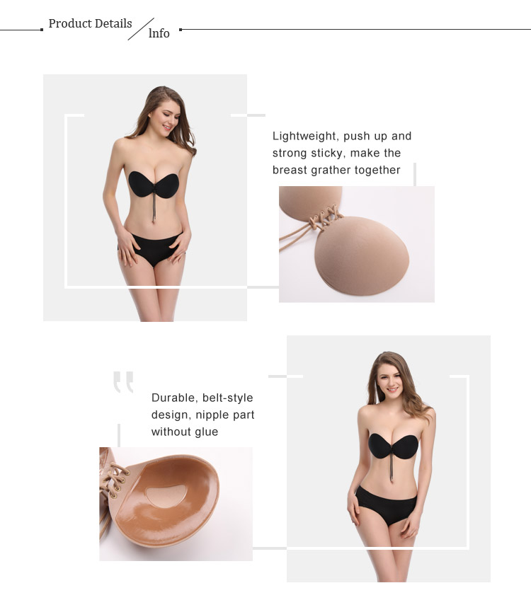 wholesale  adjustable string self adhesive push up strapless stick silicone bra