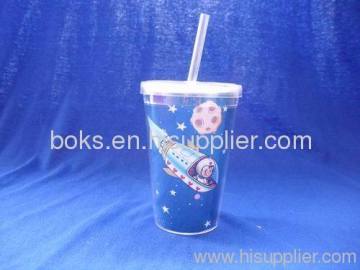 Colorful Double Wall Plastic Straw Cups 