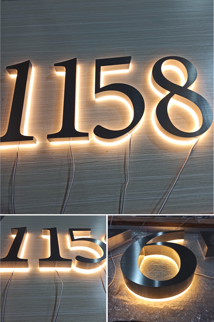 Custom Design Led Electronic Backlit Illuminated Modern Metal House Numbers Sign