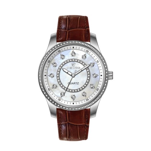 Leather Pearl Dial And Diamond men quartz timepiece