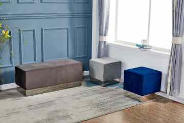 Modern Velvet Bench and Stool Set Silver Legs