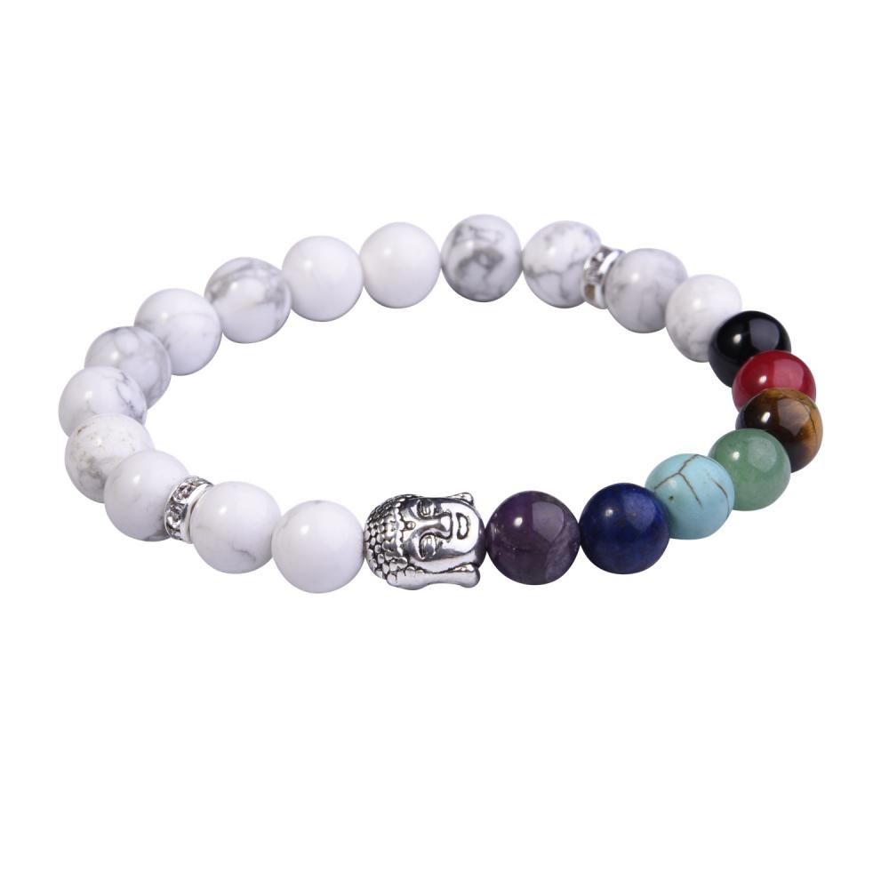 Bracelet Howlite Bouddha 7 Bijoux Perles en Alliage Chakra