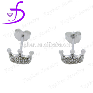 wholesale Micro pave silver crown earrings zircon stone stud earrings