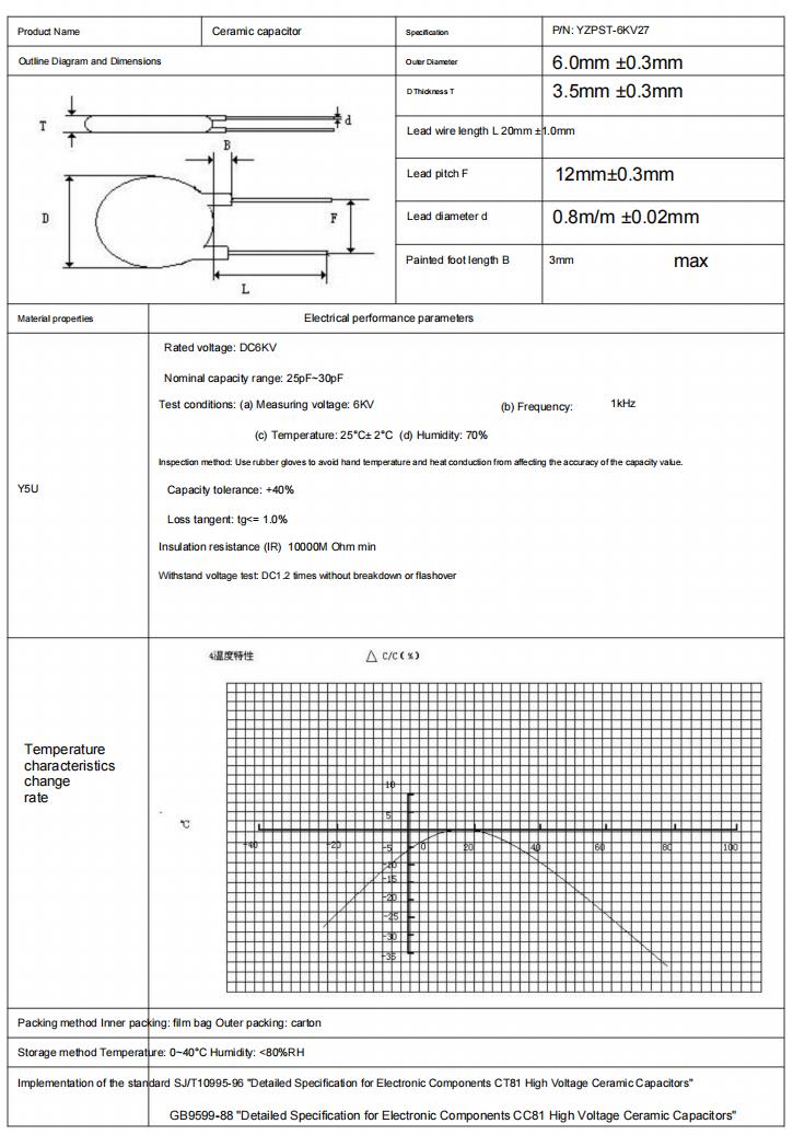 YZPST-6KV27 High voltage ceramic capacitor