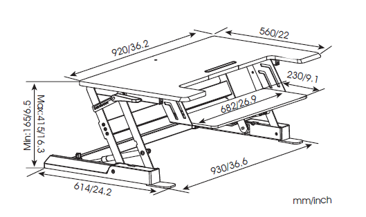 AVRLD02 sit stand desk SIZE 