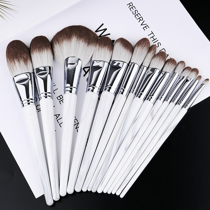 2022 Hot Saling 14pcs White Marble Plastic Handle Makeup Brushes Set