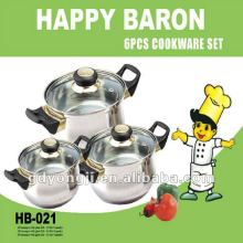 HB-021 HAPPY BARON 6PCS STAINLESS STEEL KITCHENWARE COOKING POT