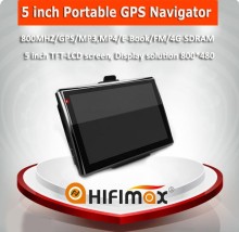 Hifimax 5 inch Portable GPS navigator(800MHZ/GPS/MP3,MP4/E-Book/FM/4G-SDRAM)