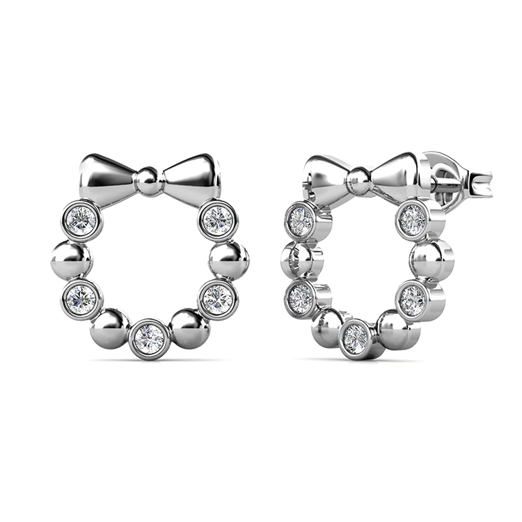 Hypoallergenic Brass Jewelry Cute Ribbon Bow Round Circlet Stud Earrings Jewelry for Girls
