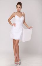 2015 Spaghetti Strap Short Chiffon Prom Dress Backless Bridesmaid Dresses