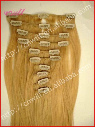 High grade double drawn hair without silicone gold hair clips in remy hair