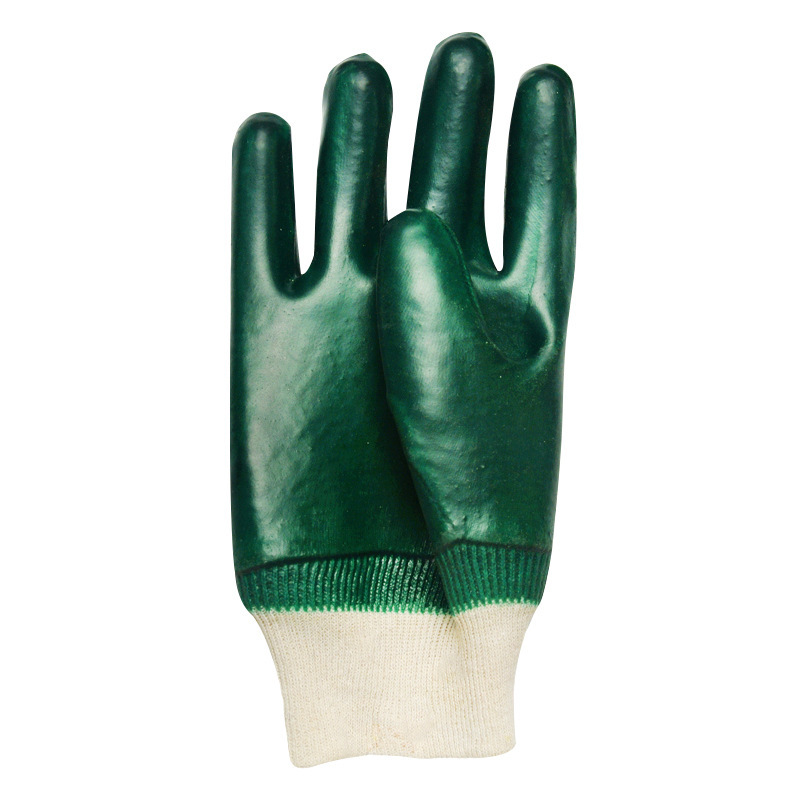 Green PVC Smooth Finish. Industrial gloves Knit Wrist