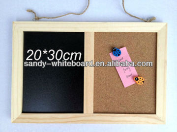 wooden bulletin board,half black board half cork board