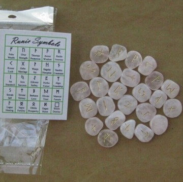 Natural gemstone rose quartz rune stones set