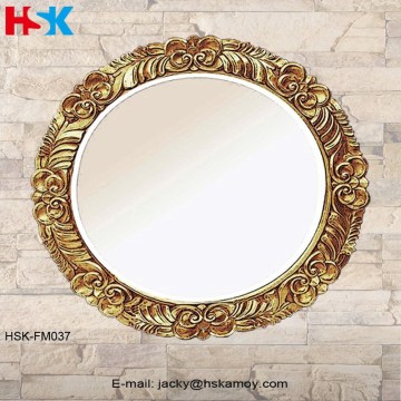 Round Golden Floriation Carving Mirror