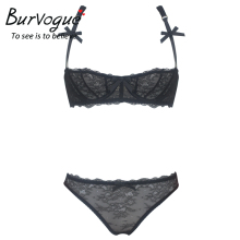 Burvogue Women Lace Underwear Transparent Push Up Bra Sets Lingerie Wholesale