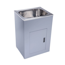 Stainless steel sink with cabinet in bathroom