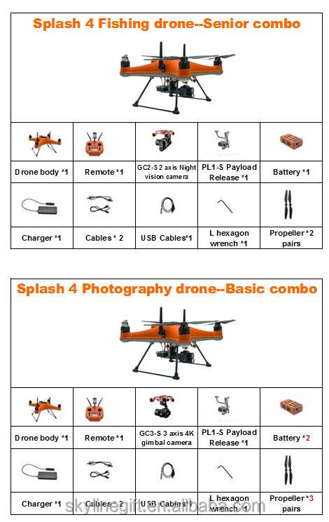 IP67 Waterproof  2kg payload Swellpro SplashDrone 4 camera fishing drone with Night vsion & rescue