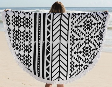 mandala round beach towel with fringe
