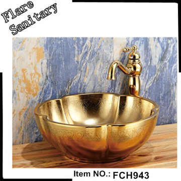 above Counter Mounting Porcelain Basin golden Solid Surface Wash basin