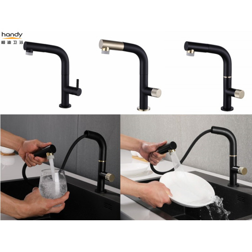 Single-handle Brass Black pullout kitchen sink mixer tap