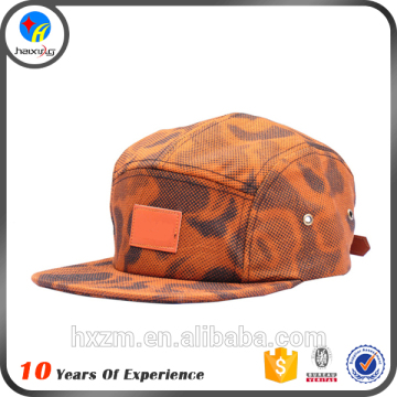 wholesale blank leather 5 panel cap with leather patch