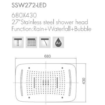 27 &amp;#39;&amp;#39; Sufitowa głowica prysznicowa z funkcją LED / deszcz + wodospad + funkcja bąbelkowa