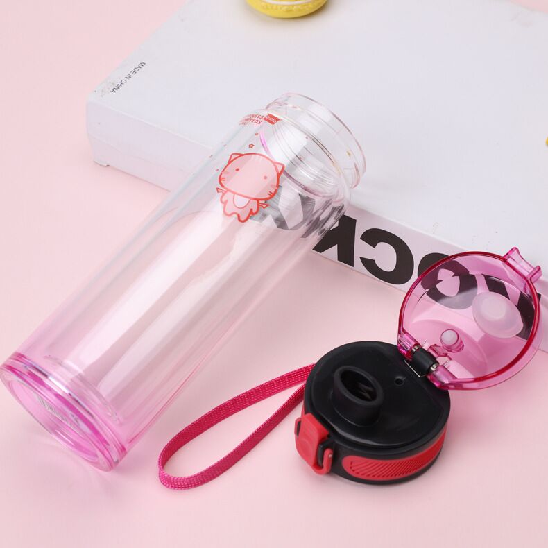 300ml Double Wall Glass Water Frosted Bottle Kids with Flip Top Lid