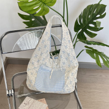 Trendy Women Reusable Blue Reversible Canvas Shopping Bag