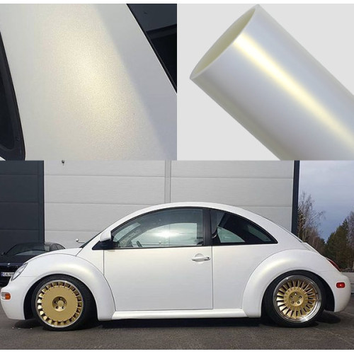 Pearl White Matte aukso automobilio įvyniojimas Vinilu