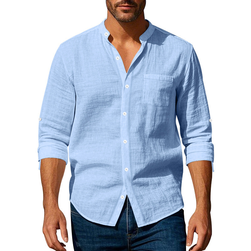 Весенне-осенняя льняная рубашка-стойка с бисером Spring Autumn Linen Beaded Stand Shirt