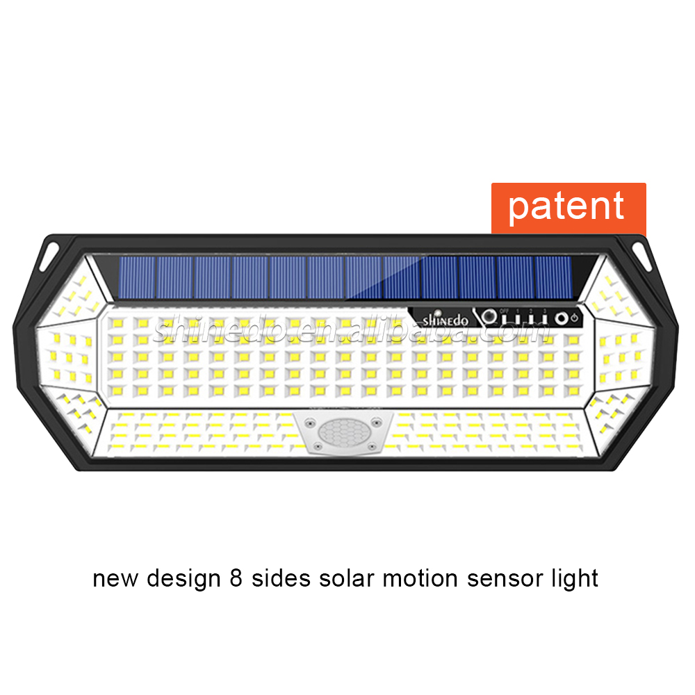 Wireless Motion Sensor Powered Solar Outdoor Garden Lamp 196 Led 8 Sides Lighting