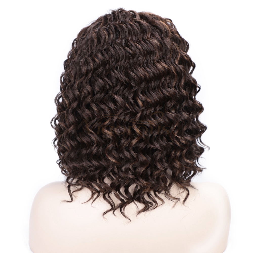 Vigorous Curly Synthetic Wigs for White Women Mixed Brown Colors African American Wigs Short 3/4 Half Wigs with Headband