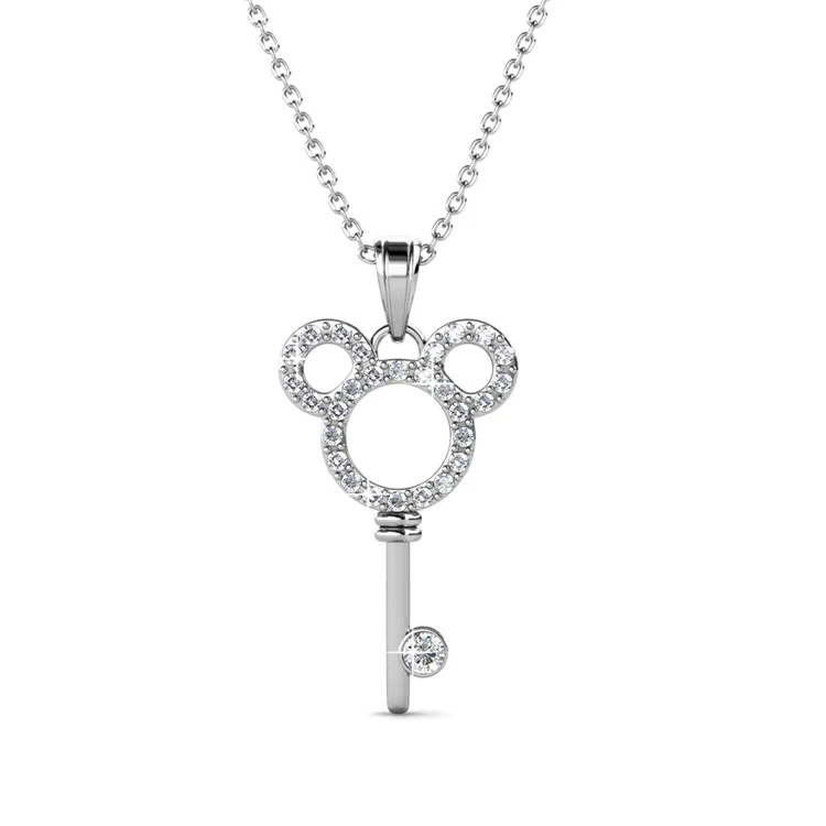 Gold Plated Jewelry Mickey Key Pendant Necklace Premium Grade Crystals From Austria