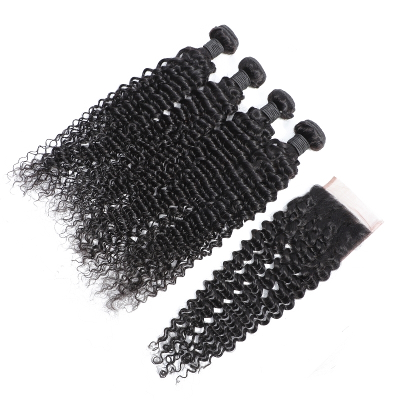 wholesale indian hair weave human hair deep wave bundles with closure cuticle aligned hair