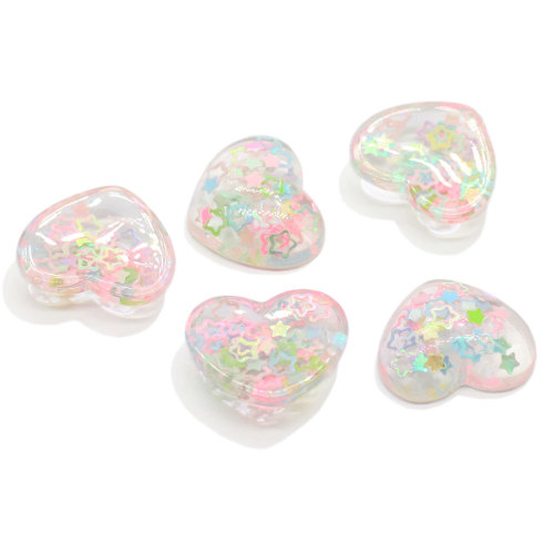 100 pz Resina Flatback Cuore Lucido Cabochons Iridescente Glitter Stella Riempito FAI DA TE Complementi Arredo Casa Hairbow Centri Mestiere Abbellimento