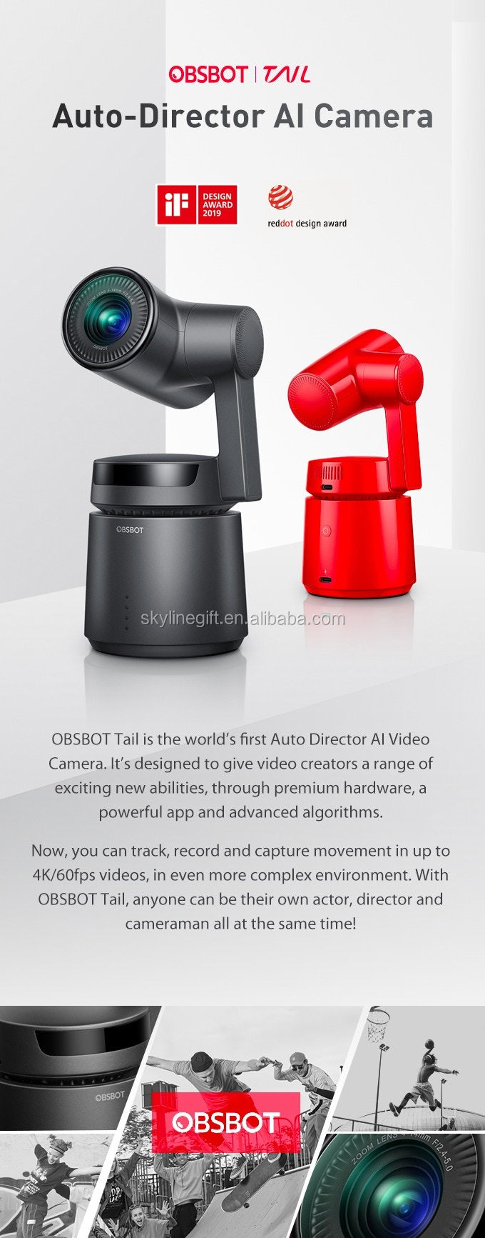 15X Zoom Auto Mini Director AI Camera 360 degree 4K AI Tracking Video  Shooting  OBSBOT Tail Camera