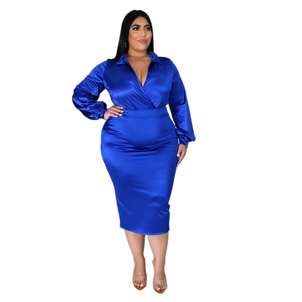 New Product Plus Size Collar Woman Dress Dress Plain MIDI Dress Women Clothing