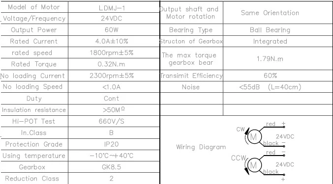 24V 60W 1: 8.5 Ratio Automatic Sliding Door DC Gear Motor