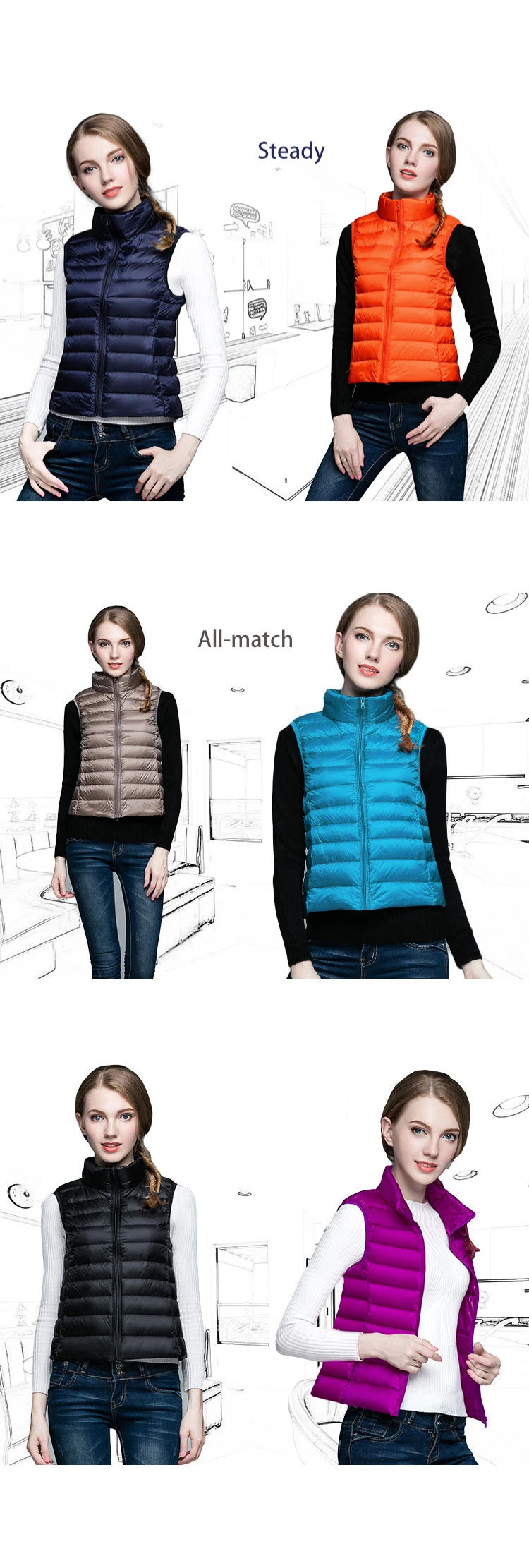 Fashion Winter Colorful Coat Warm Lightweight Storable Puffer Duck Down Jacket