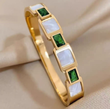Green Diamond White Shell Titanium Bangle