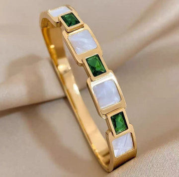 Green Diamond White Shell Titanium Bangle