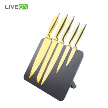 Gold Titanium Knife Set With Magnetic Knife Holder